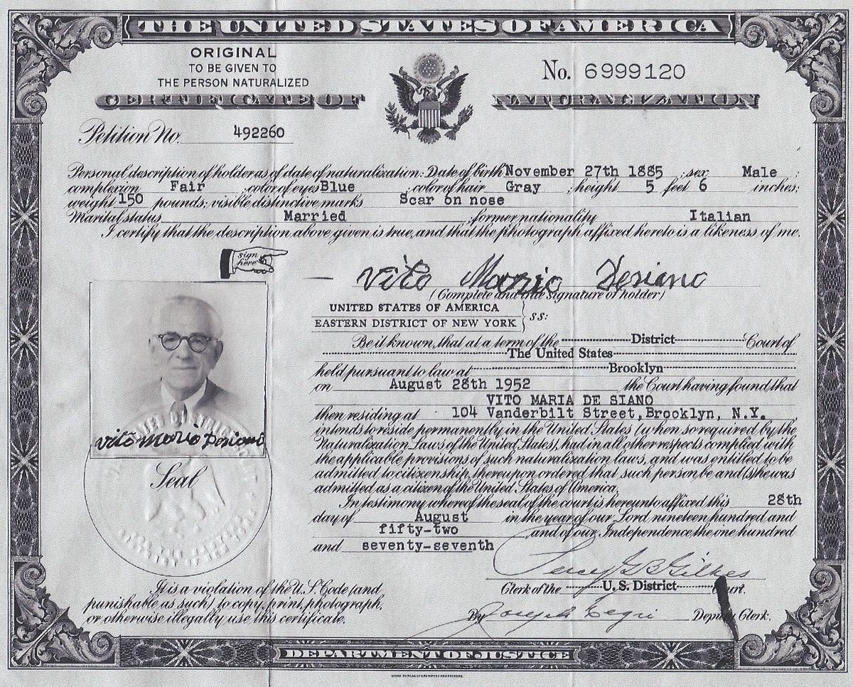 Vito Mario Desiano Naturalization Record