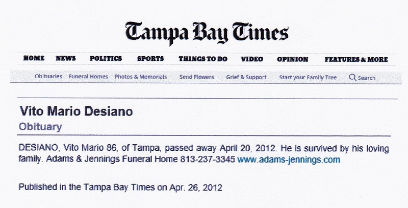 Vito Mario Desiano Obituary