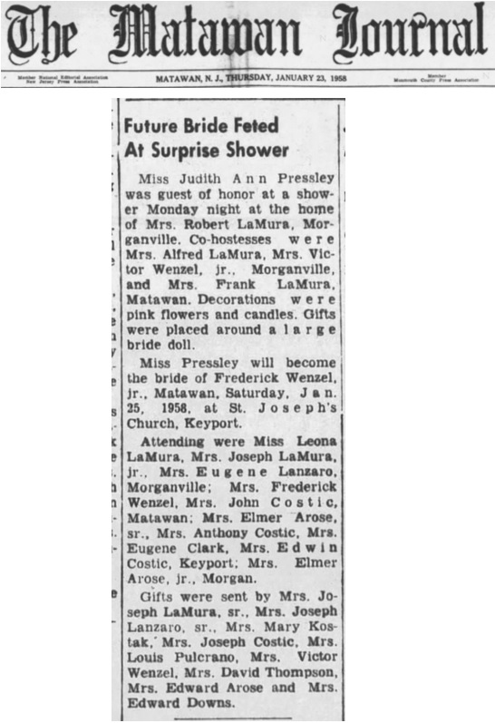 Frederick Wenzel Jr, and Judith Ann Pressley Marriage