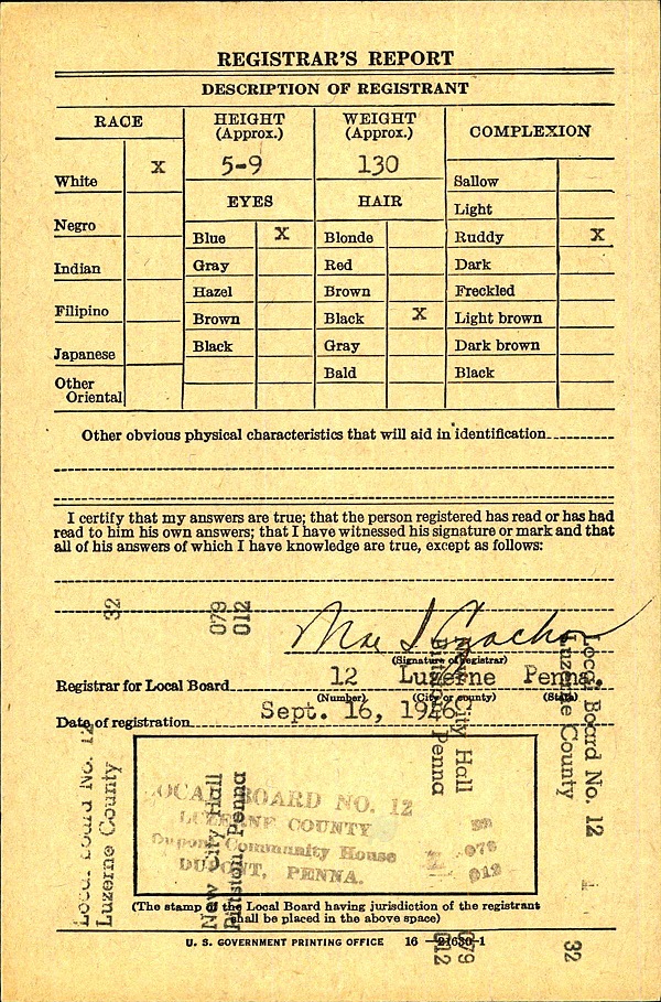 William Griffin Hoban WW2 Draft Registration
