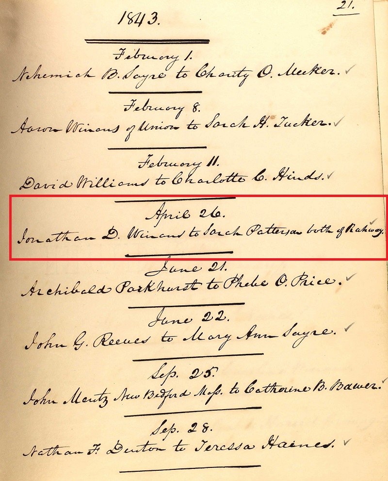 Jonathan Dayton Winans and Sarah A. Patterson Marriage