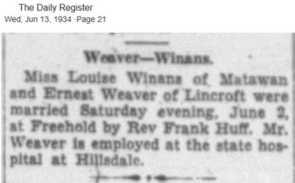 Ernest Weaver and Louise Winans Marriage